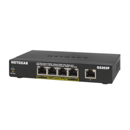 Netgear GS305P 5-Port Gigabit PoE Switch - Reliable Power Over Ethernet for Home and Business Networking - Model GS305P-200PES